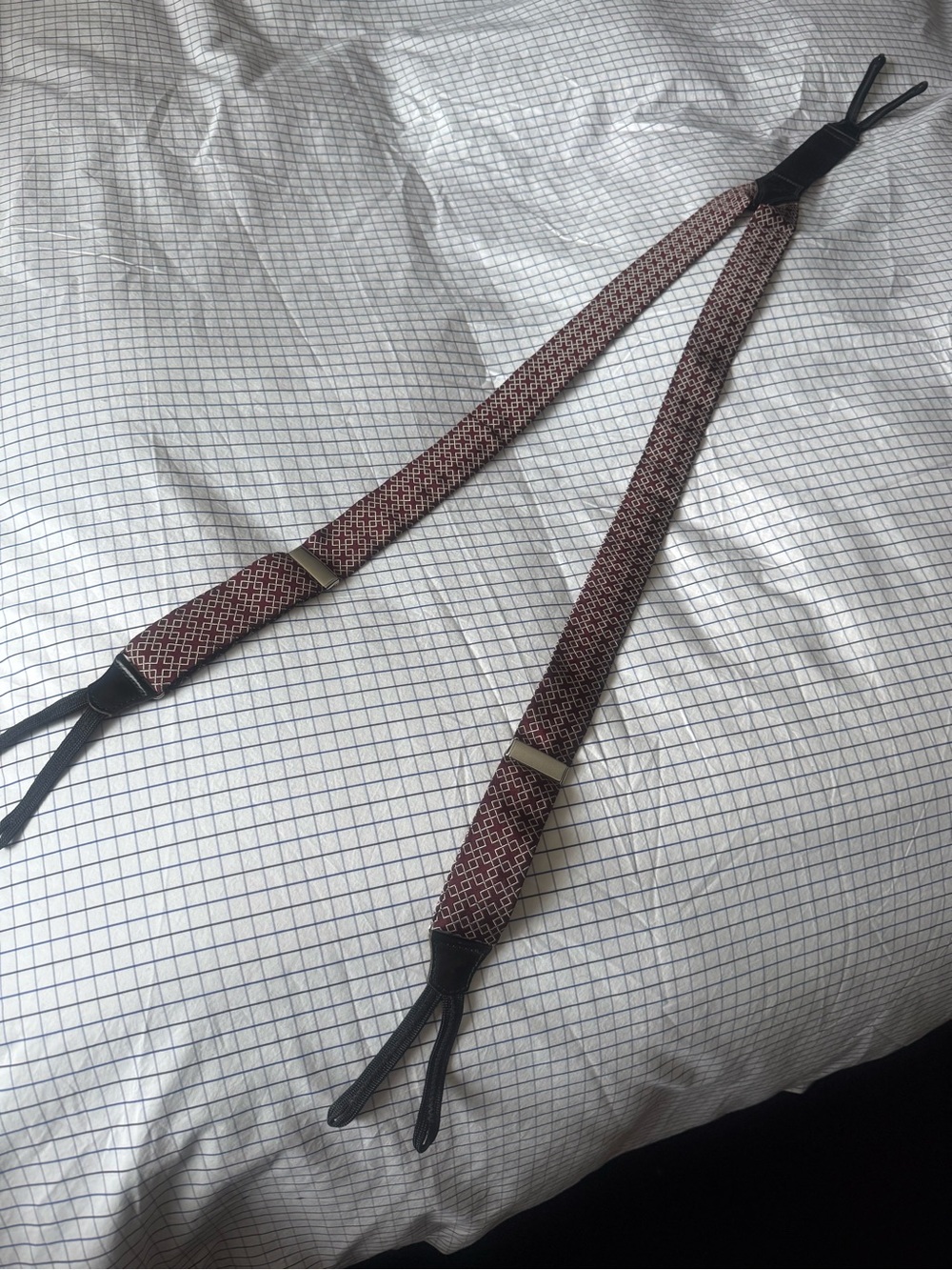 Polo Ralph Lauren Vintage Silk Burgundy Geometric Leather-Tab Suspenders